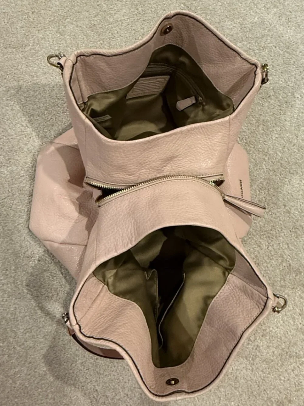 Coach Madison Phoebe handbag, featured in a soft blush pink pebbled leather